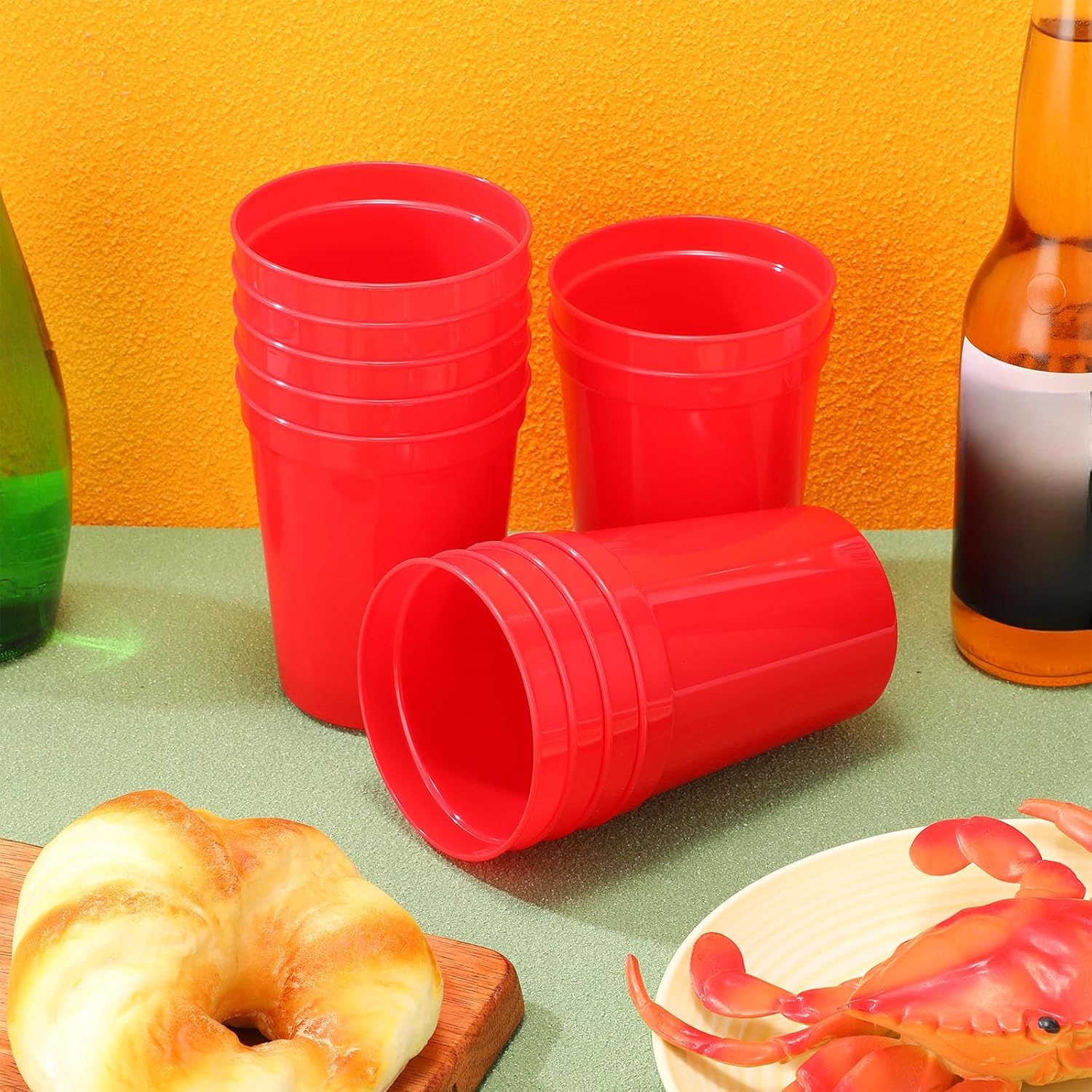 Yungyan 100 Pack 16 oz Plastic Stadium Cups Bulk Red Blank Reusable Cups Drink Tumblers for Christmas Birthday Party,Events Celebrations,DIY Projects,4.5 x 3.54 x 2.72 Inch