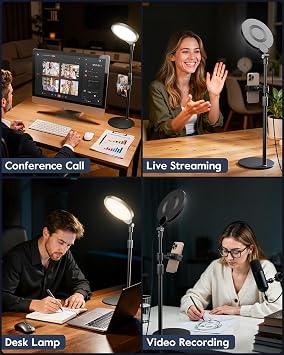 Desk Ring Light with Stand for Computer, 30 Modes Video Conference Lighting