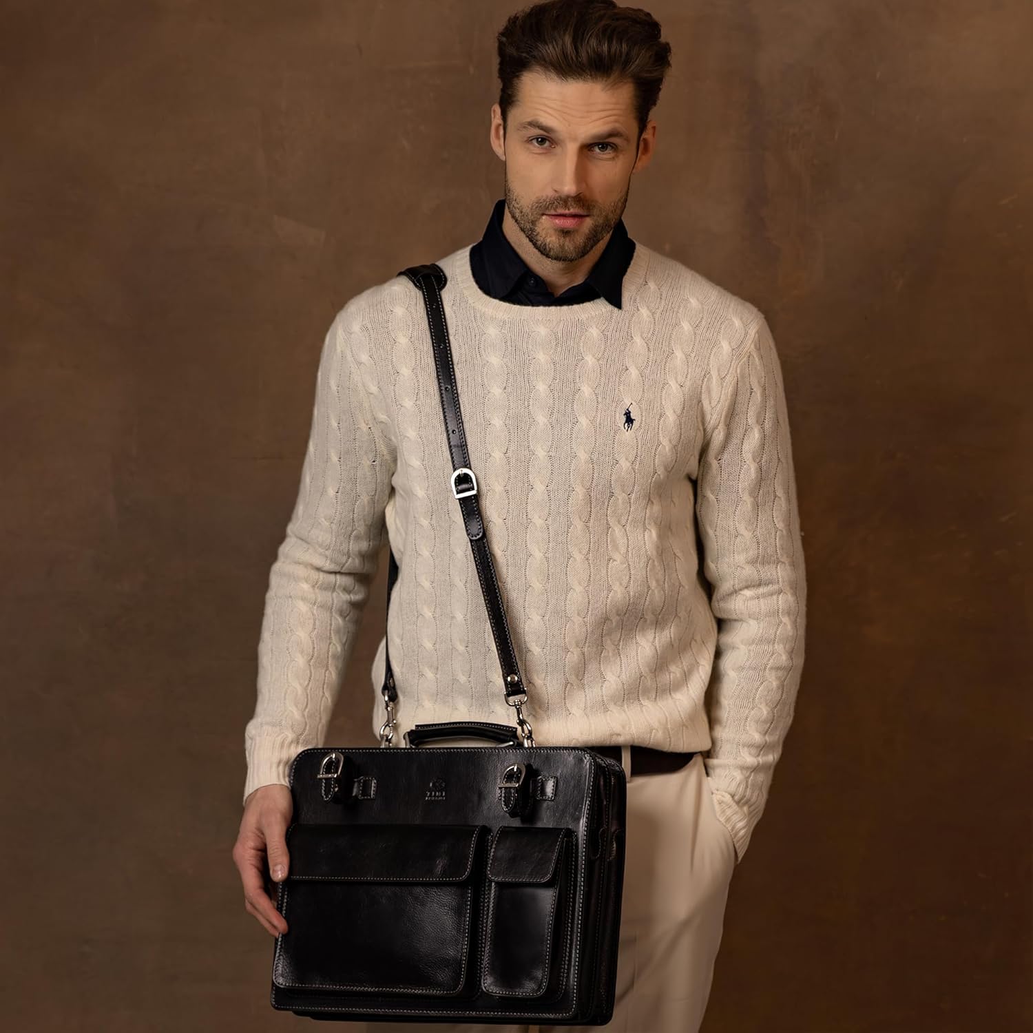 Time Resistance Leather Briefcase - Classy Bag for Men - Business and Vintage Briefcase Made in Italy - Image 3
