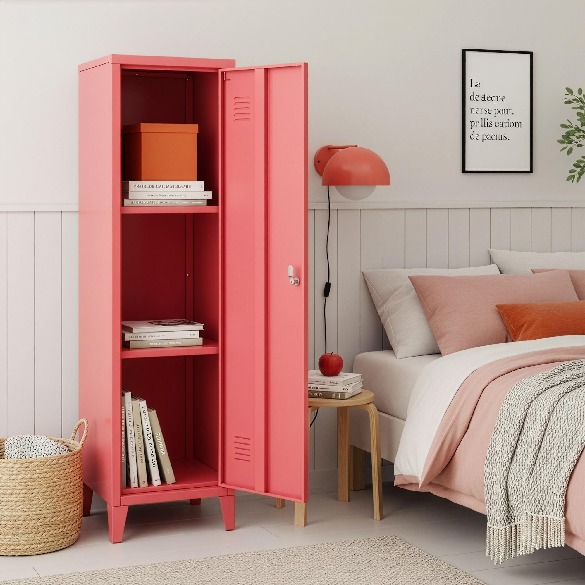 [en.casa] Casillero Metálico Kurikka con 2 Llaves Guardarropa Armario de Taquilla con 3 Compartimientos Cerradura Magnética y Patas 137 x 38 x 38 cm Acero - Rojo sandía