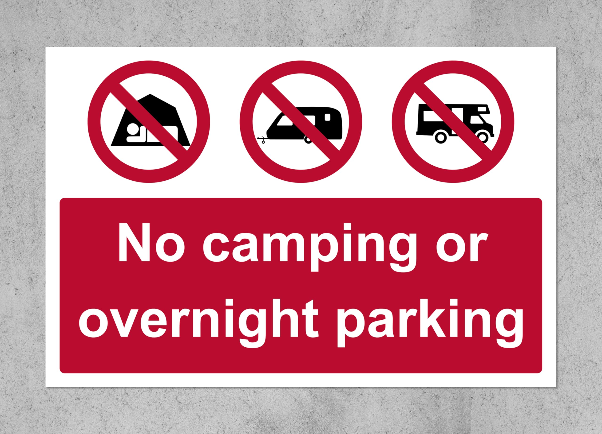 No camping or parking overnight Safety sign - 1mm Plastic sign (400mm x 300mm)