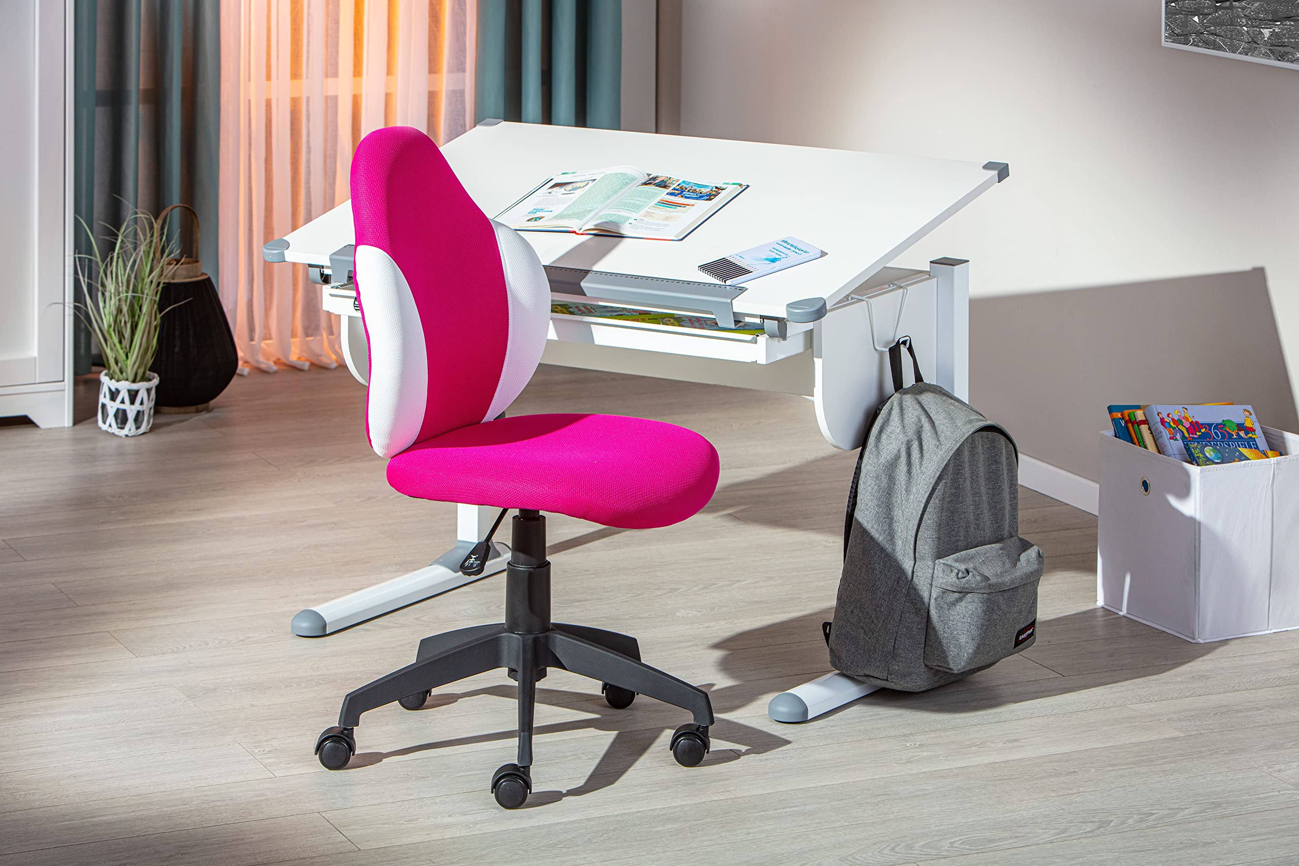 Höhenverstellbarer Kinderdrehstuhl Mit Rollen – Pinker Schreibtischstuhl Für Ergonomisches Sitzen Beim Lernen & Spielen