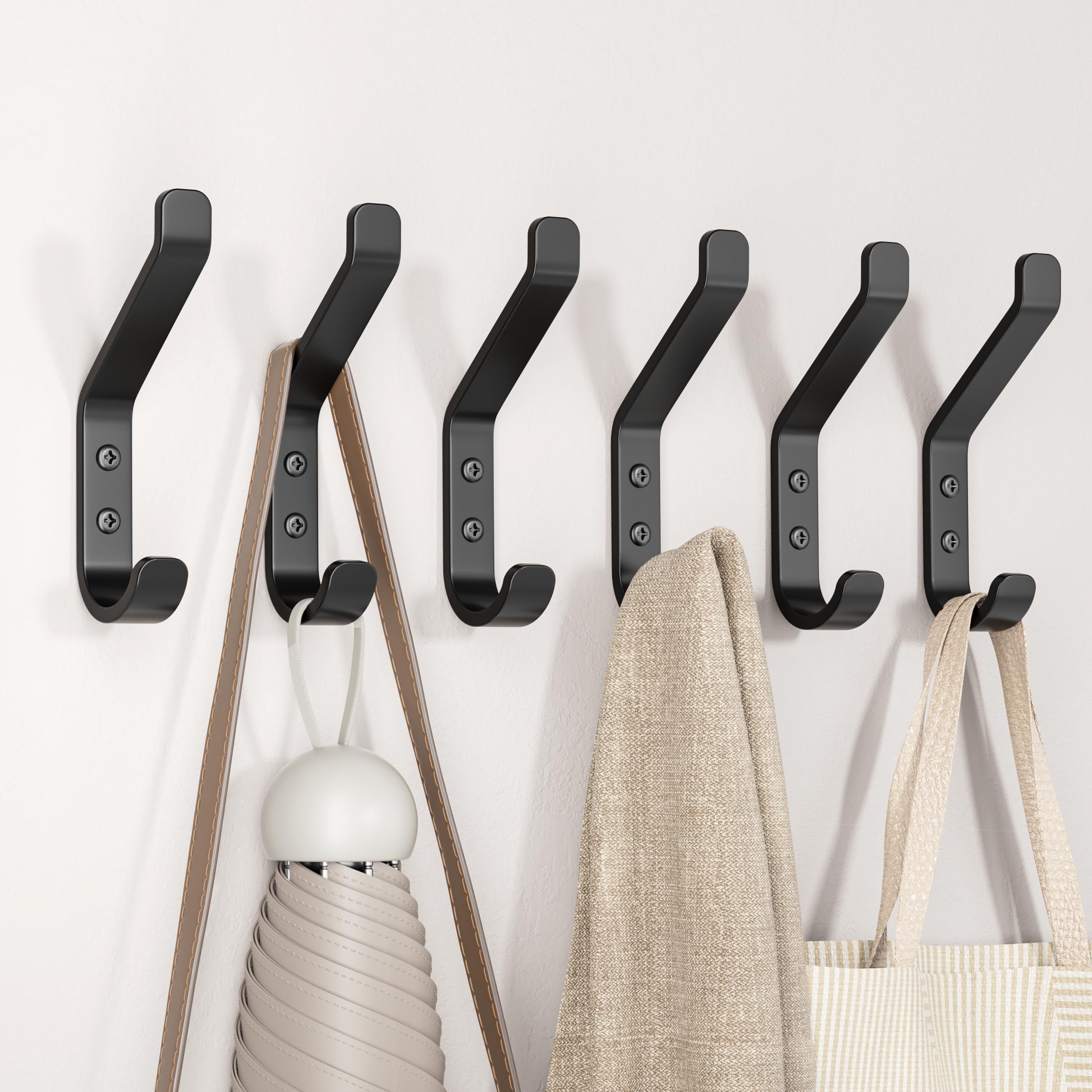 5-Pack Heavy Duty Coat Hooks - 30LB Capacity Black Wall Hooks For Hats & Backpacks