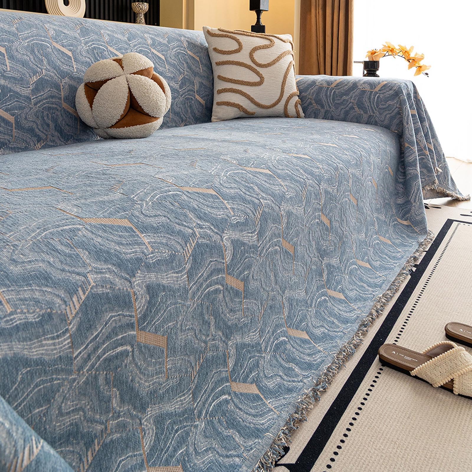 Housse de canapé en chenille bleue 180*180cm, protège-canapé universel doux salon