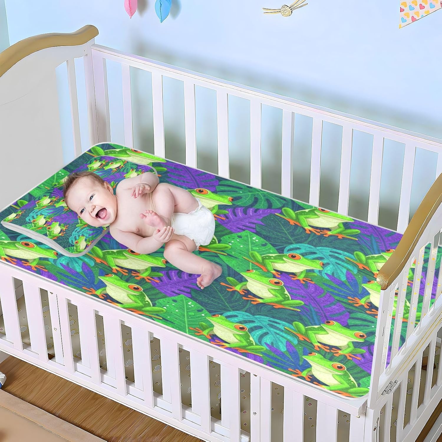 Cooling Baby Bed Mattress Protector 28" x 52" Washable Painted Tree Frogs Pattern Mattress Protector pad for Baby&Toddler