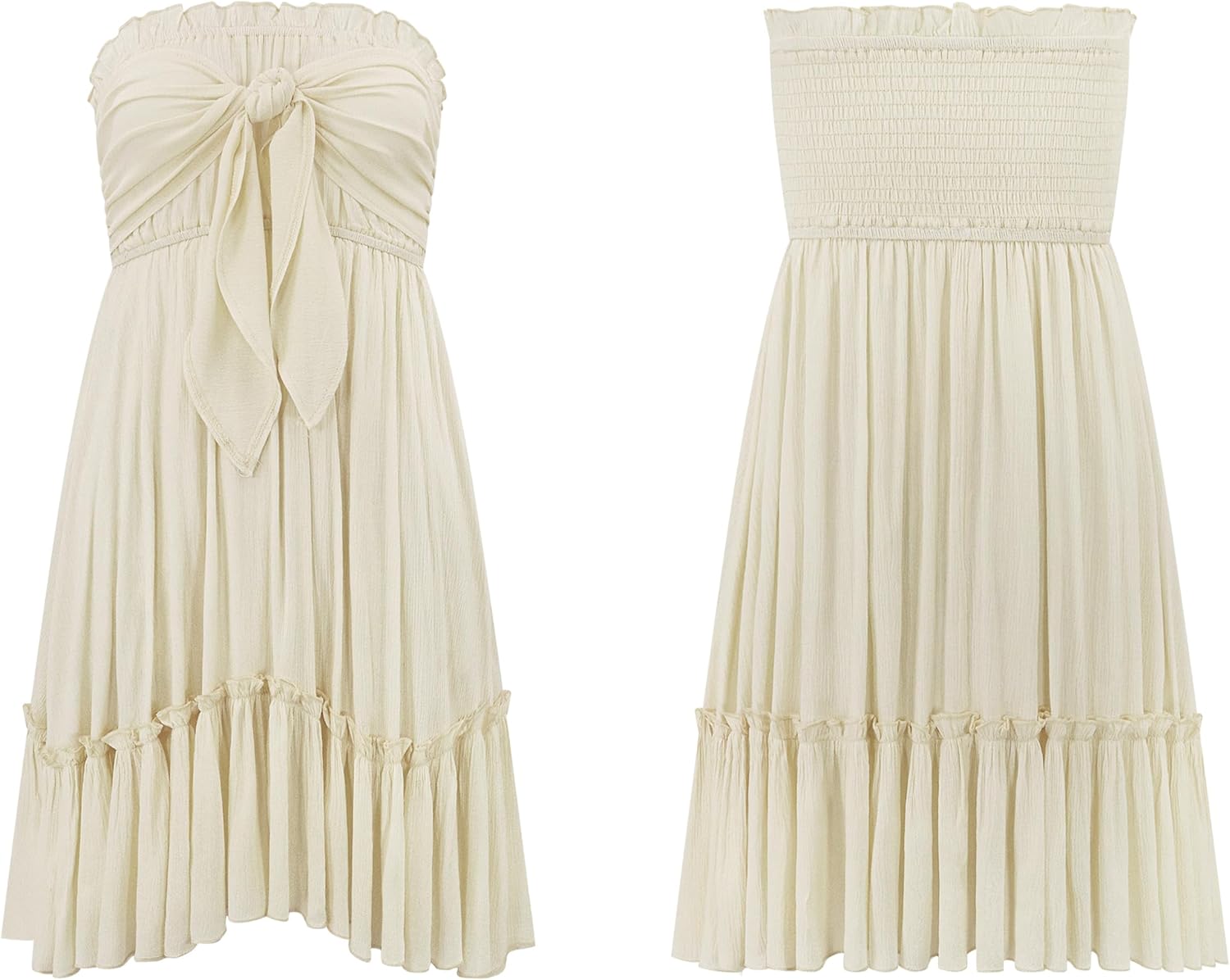 R.Vivimos Women's Summer Cotton Boho Beach Sleeveless Tie Front Mini Dress Tube Top Dress - Image 5