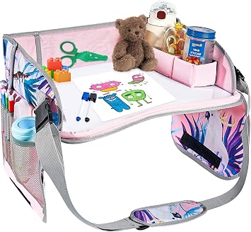 Kids Car Table,Upgraded Travel Tray for Kids,Lap Tray for Airplane,Travel Desk Essential Accessories,Carseat Table for Kids Road Trip Activities