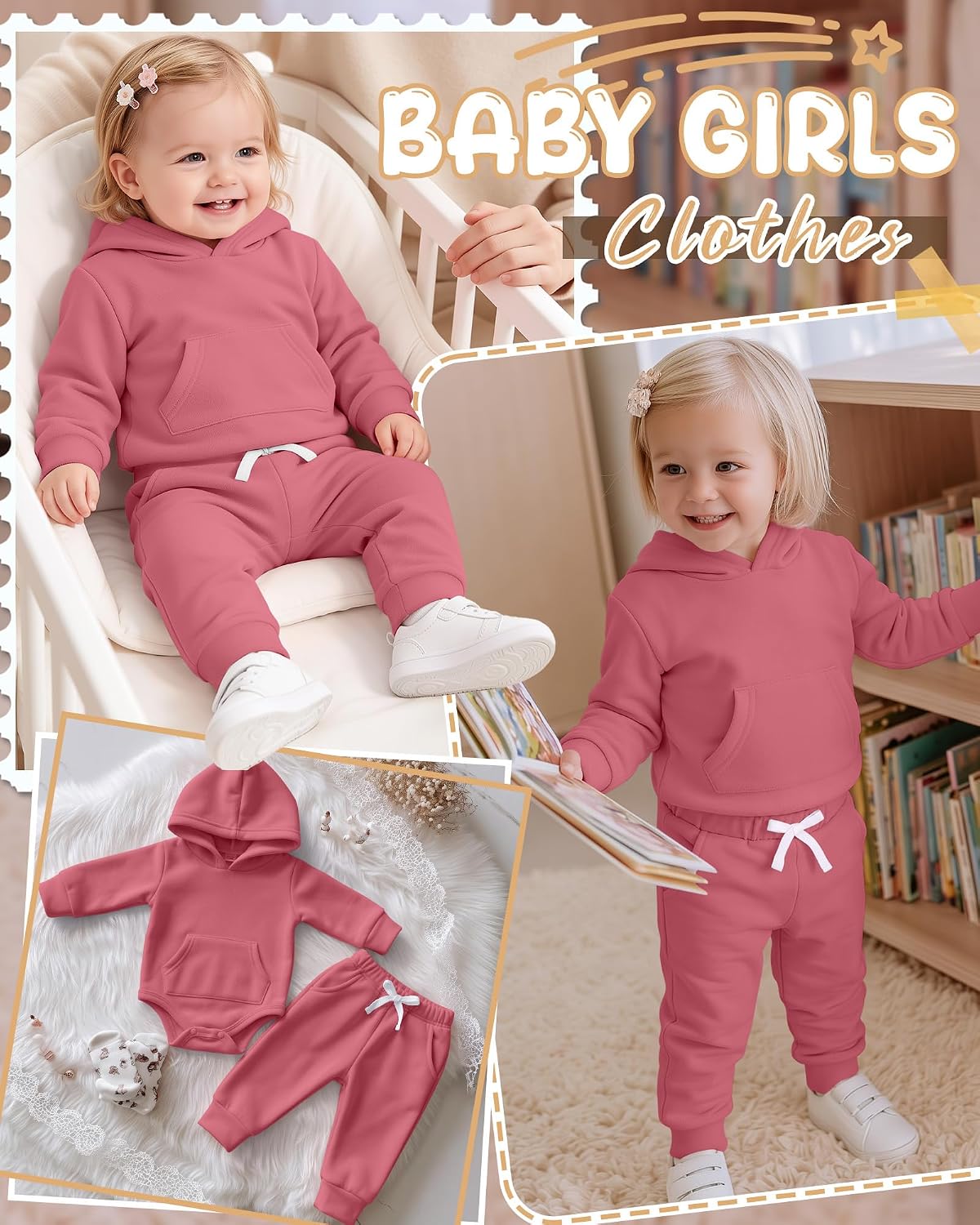Newborn Baby Girls Fall Winter Hoodie Outfits image 2