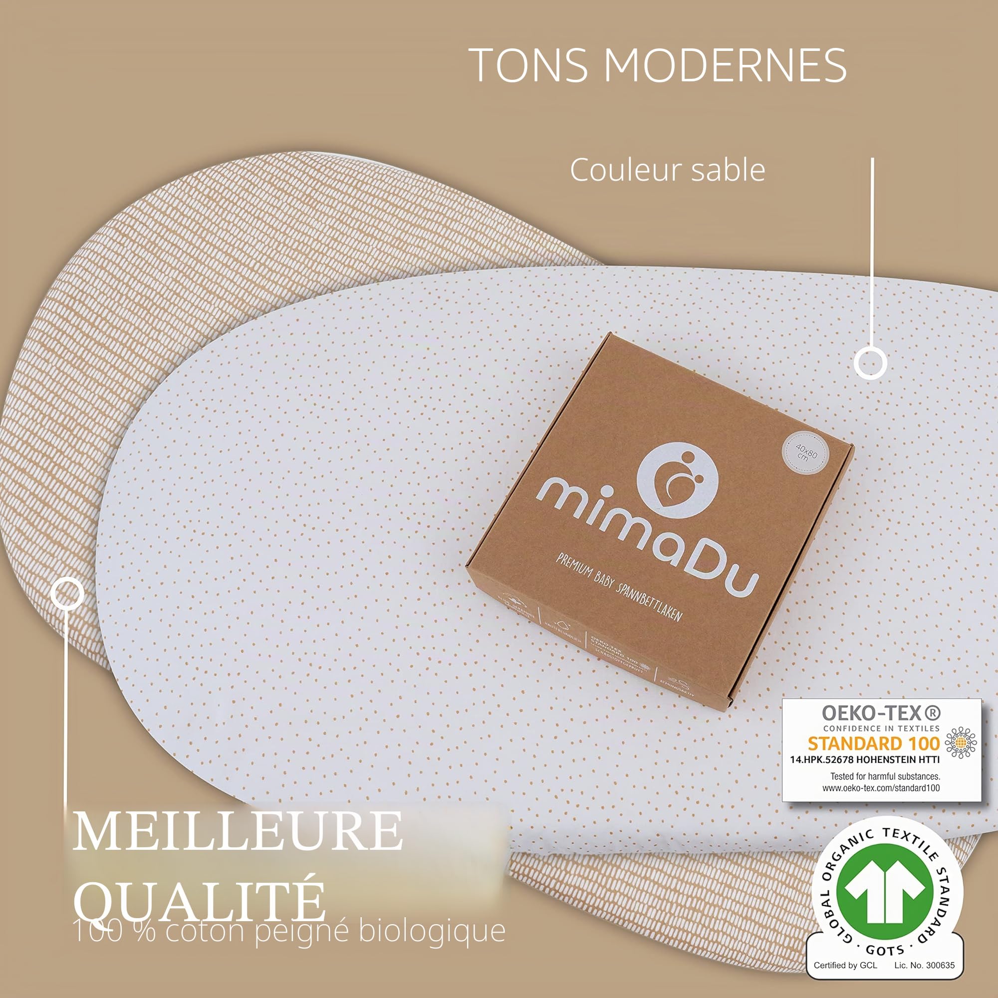 mimaDu – Lot de 2 Drap-Housse Bio GOTS en Coton pour bébés 90 x 55 cm – pour Lits d'appoint et Lits bébé, également adapté pour 90 x 50 cm, 89 x 49 cm, 50 x 83 cm, 50 x 90 cm (100% Oeko-Tex)