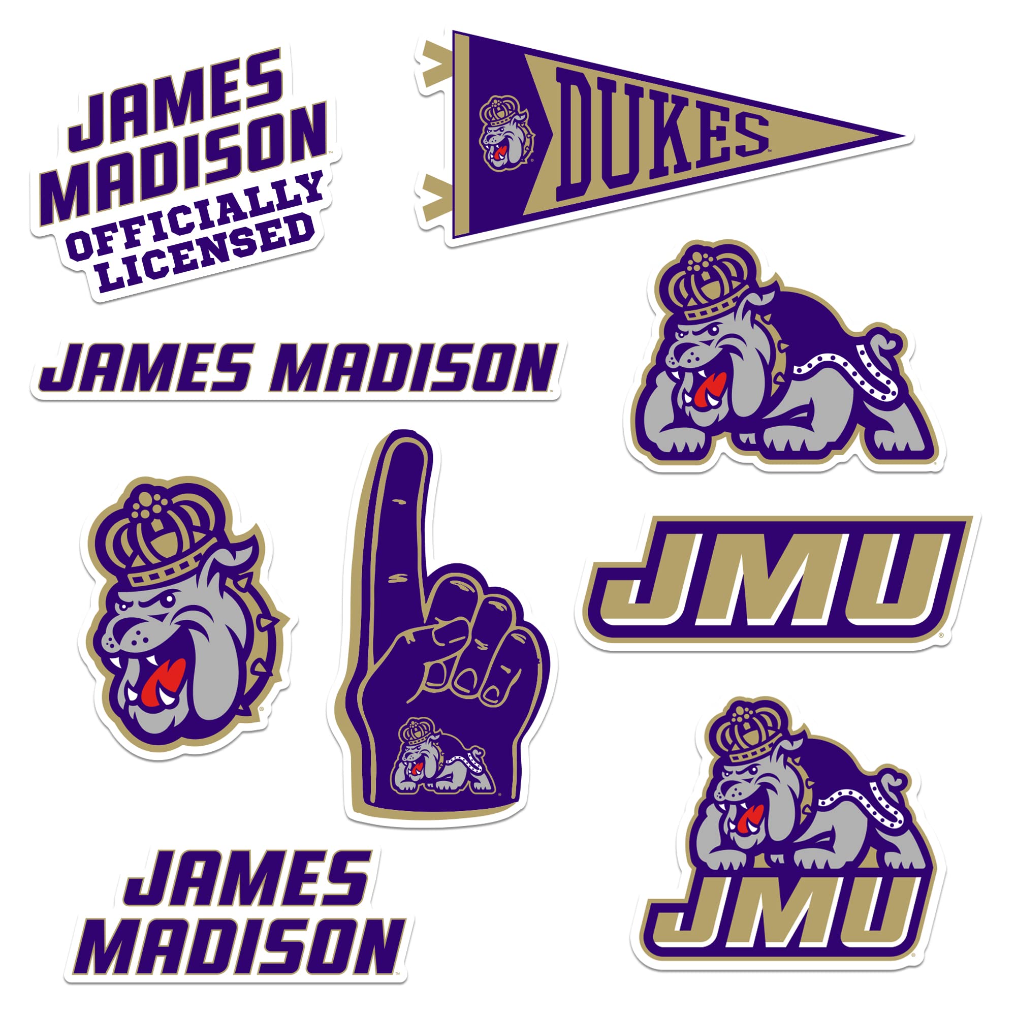 GRAPHICS &amp; MORE James Madison University Dukes 8ct Vinyl Large Deluxe Stickers Variety Pack - Laptop, Water Bottle, Scrapbooking, Tablet, Skateboard, Indoor/Outdoor - Set of 8, 8 pack