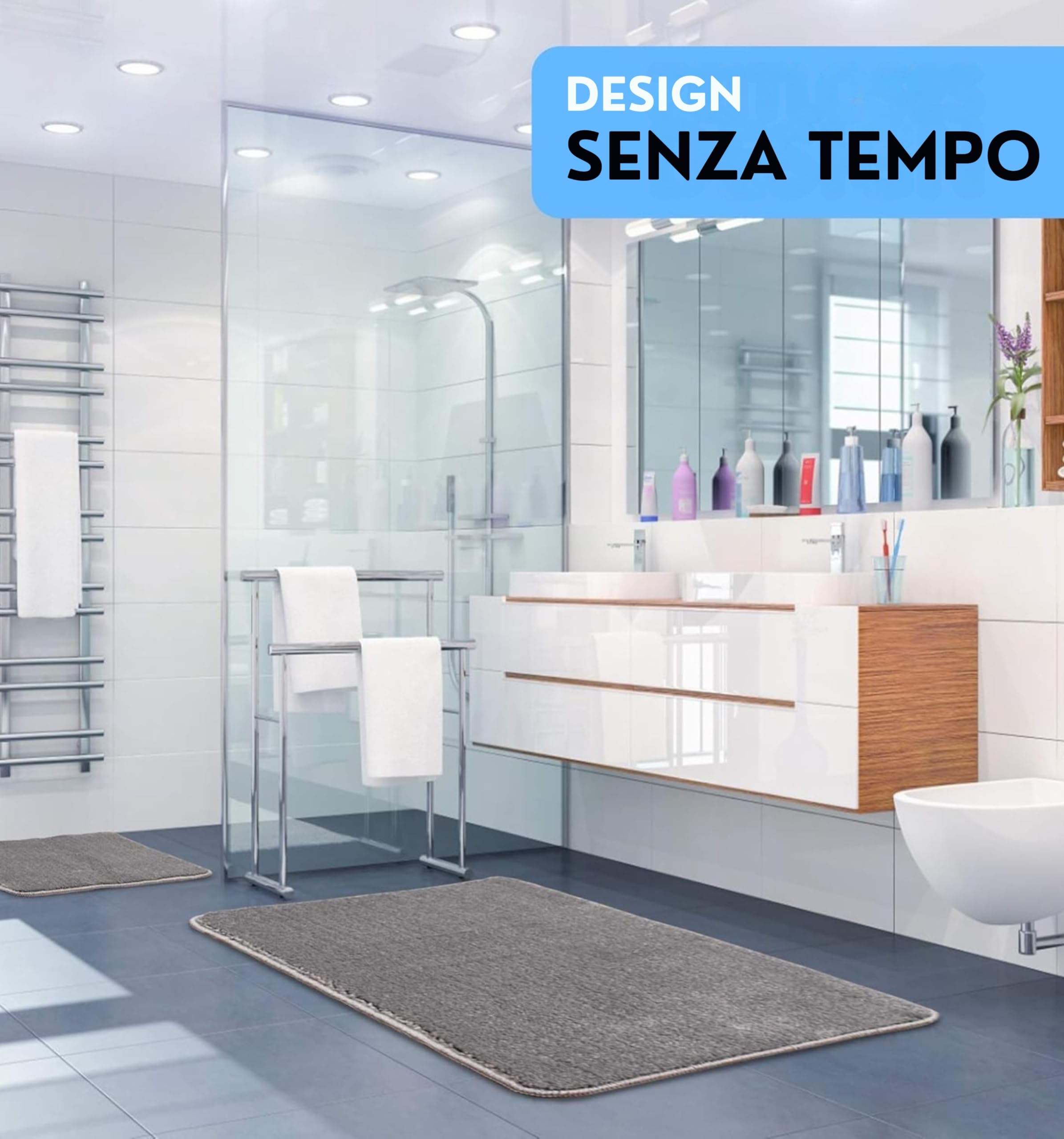 Sentidos Tappeto da Bagno Antiscivolo, Morbido, Assorbente, Lavabile in Lavatrice, Ideale per Vasca, Doccia e Cucina, 70x120 cm - Grigio