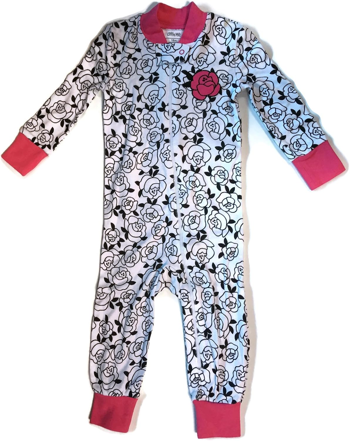 Little Me 1 pc sleeper 100% Cotton Roses Black, Pink, White 18 Months