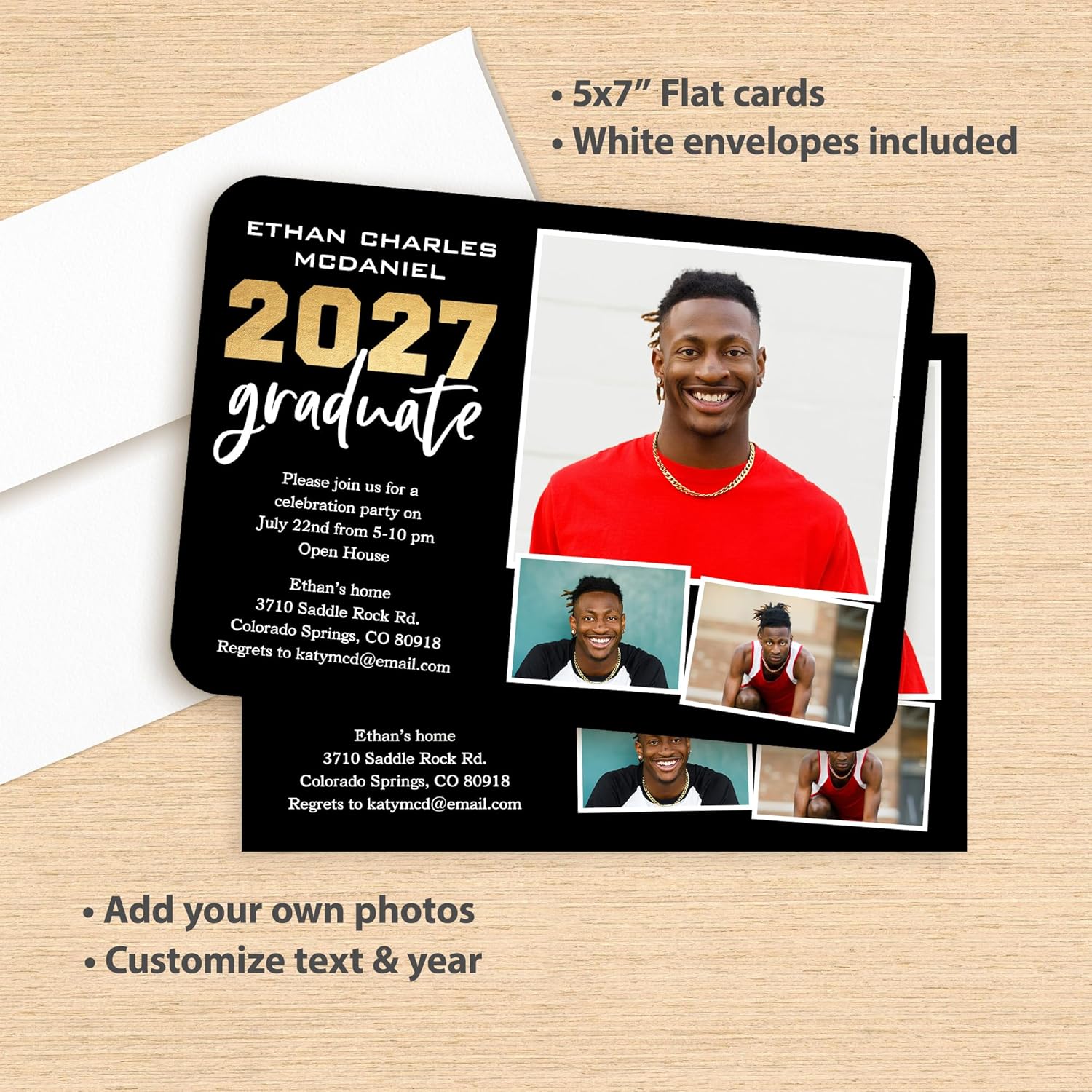 Let's Make Memories Personalized Graduation Announcements Class of 2026 or Any Year - Premium Quality Invitations - 5x7 - Custom Photo Cards & White Envelopes - Graduate Trio - 25 Cards