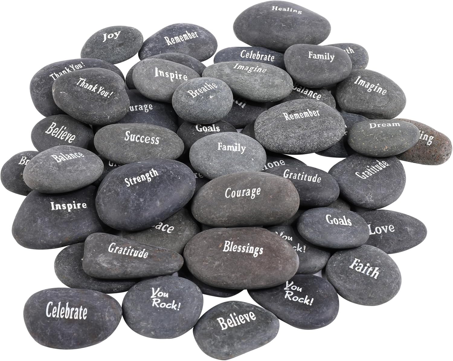 ROCKIMPACT 50PCS Engraved Rocks Different Words Inspirational Stones Bulk Faith Stones Gratitude Rocks Healing Prayer Religious Charms Encouragement Rocks, 1"-2" Each