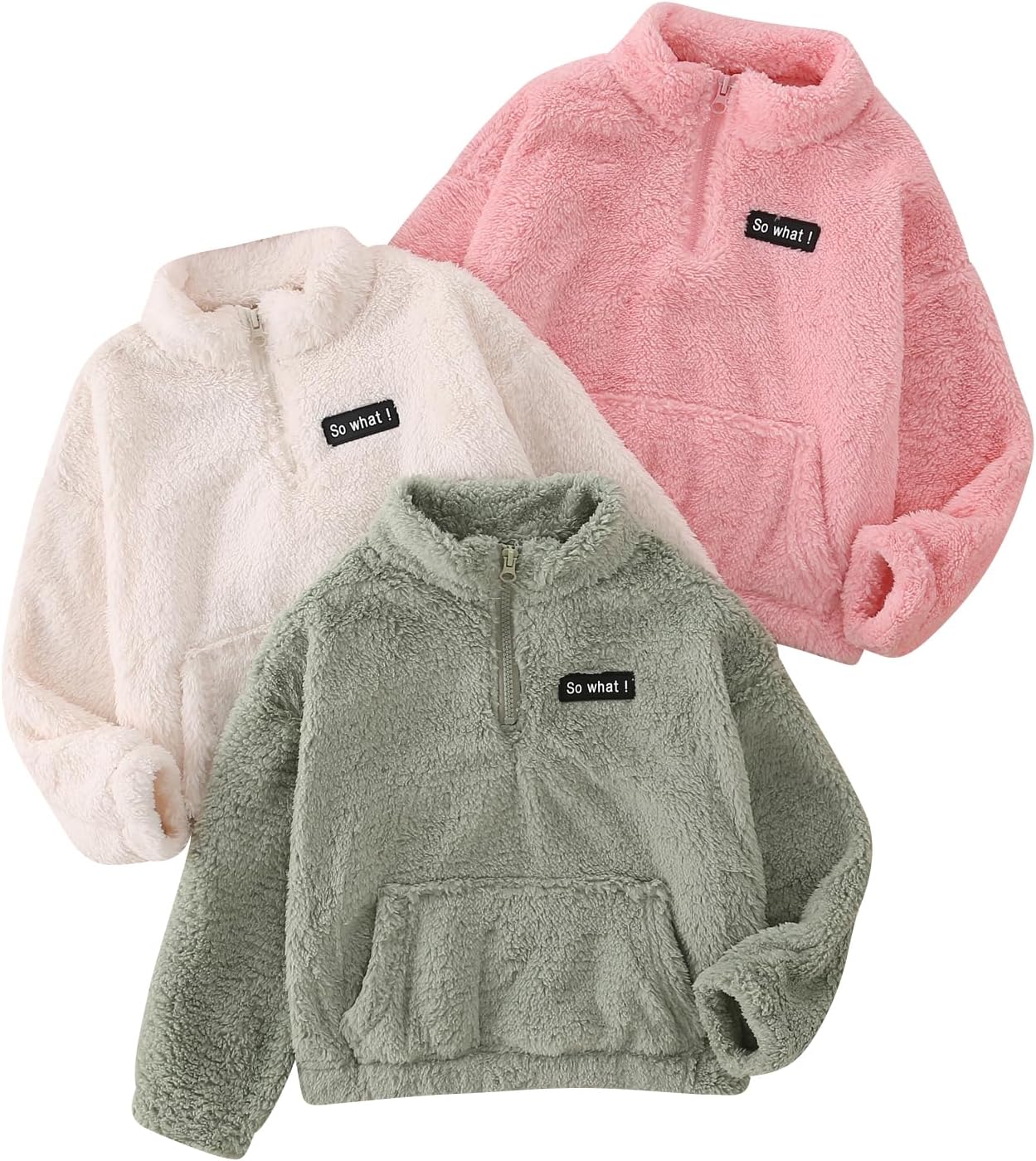 Girl's Fleece Sweater Half Zip Up Pullover Sweatshirts Cropped Fuzzy Warm Fall Winter Clothes Size 3-12