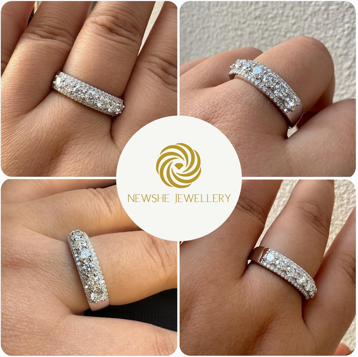 Newshe Jewellery Moissanite Engagement Rings for Women 925 Sterling Silver Wedding Band Round Eternity Ring Stackable Promise Size - Image 2