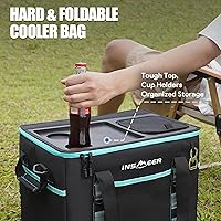 Vista 3 de INSMEER Soft Cooler Bag with Hard Shell & 2 Cup Holders, Portable 40L/70 Cans Collapsible Cooler Bags Insulated with Leakproof for Travel, ice