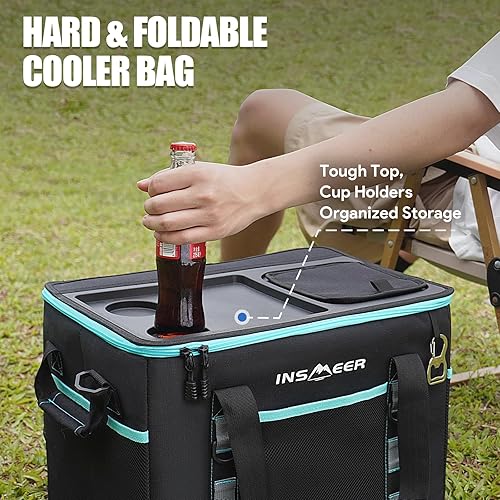 Miniatura 3 de INSMEER Soft Cooler Bag with Hard Shell & 2 Cup Holders, Portable 40L70 Cans Collapsible Cooler Bags Insulated with Leakproof for Travel, ice chests