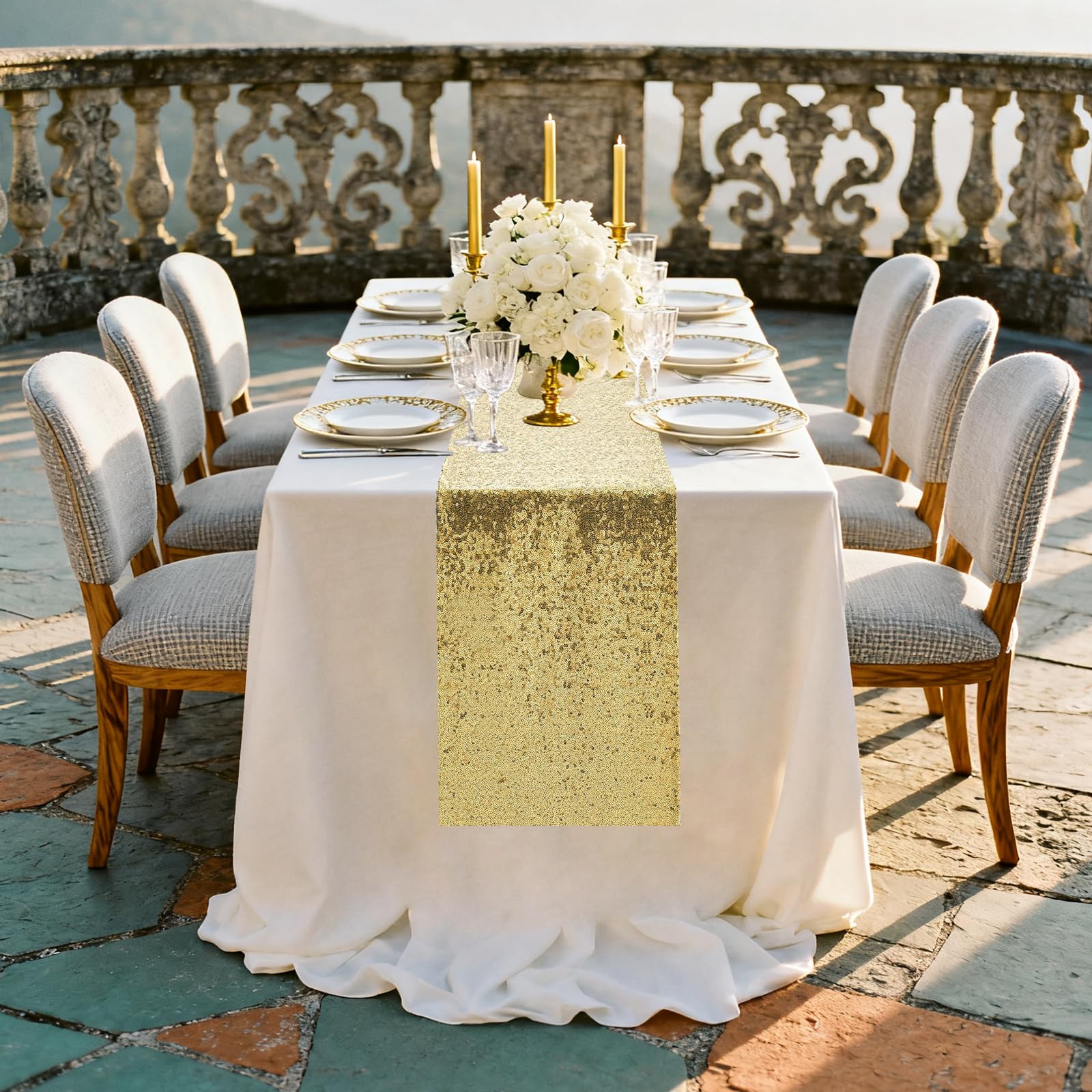 OQSC Goldener Tischläufer – Pailletten-Glitzer-Steinläufer für Geburtstagsparty, Dekoration, Hochzeit, Urlaub, Feier, Brautparty, Babyparty, 30,5 x 182,9 cm lang Küche, Haushalt & Wohnen