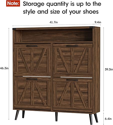 Miniatura 83 de Zapatero con 2 cajones abatibles y almacenamiento abierto, armario de almacenamiento de zapatos de granja para entrada, estante organizador estrecho