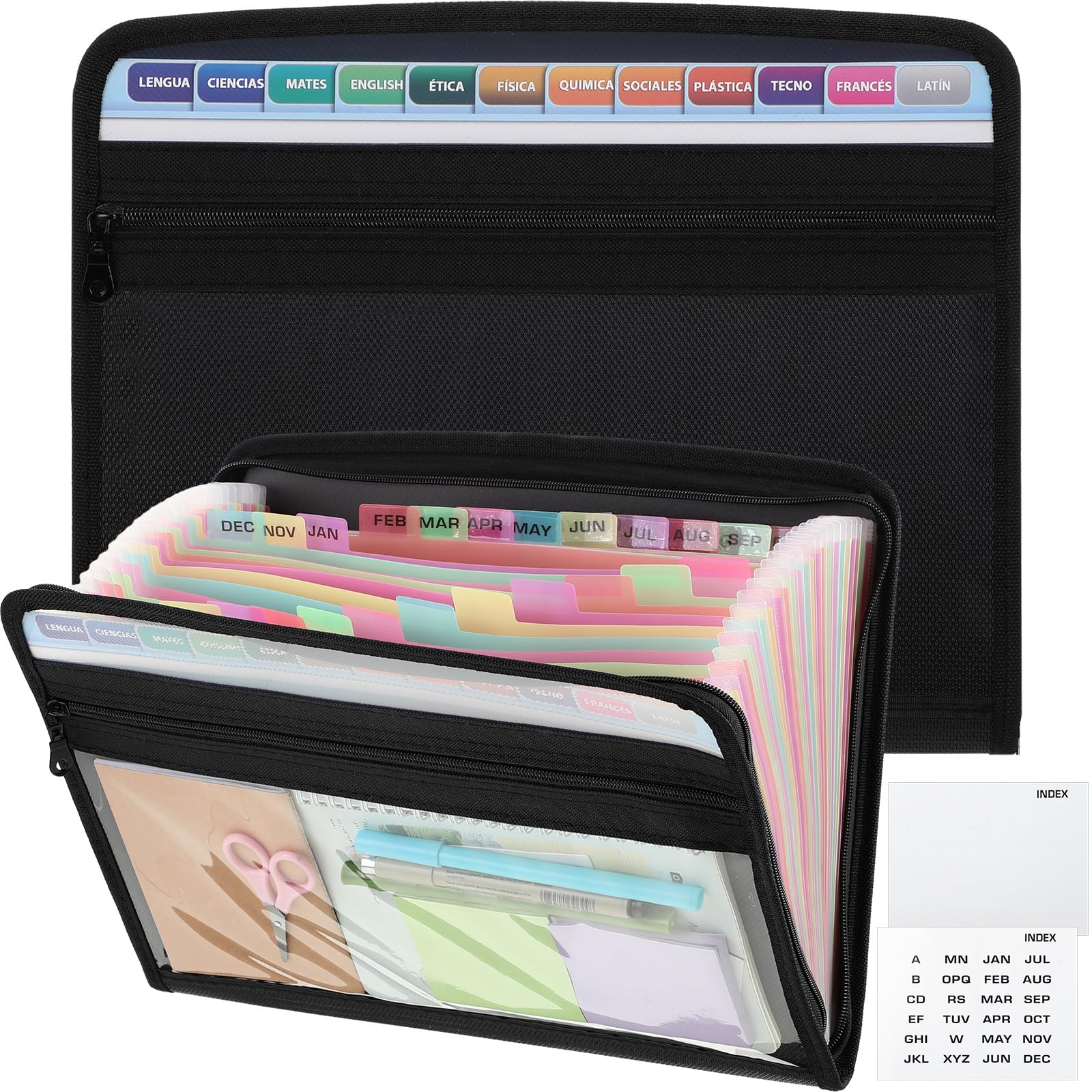 25 Pockets Expanding File Folder with Safe Zipper A4 Paper Document Storage Organizer Accordion File Organizer with Front Pencil Pouch for School Office Supplies(1 Pack)