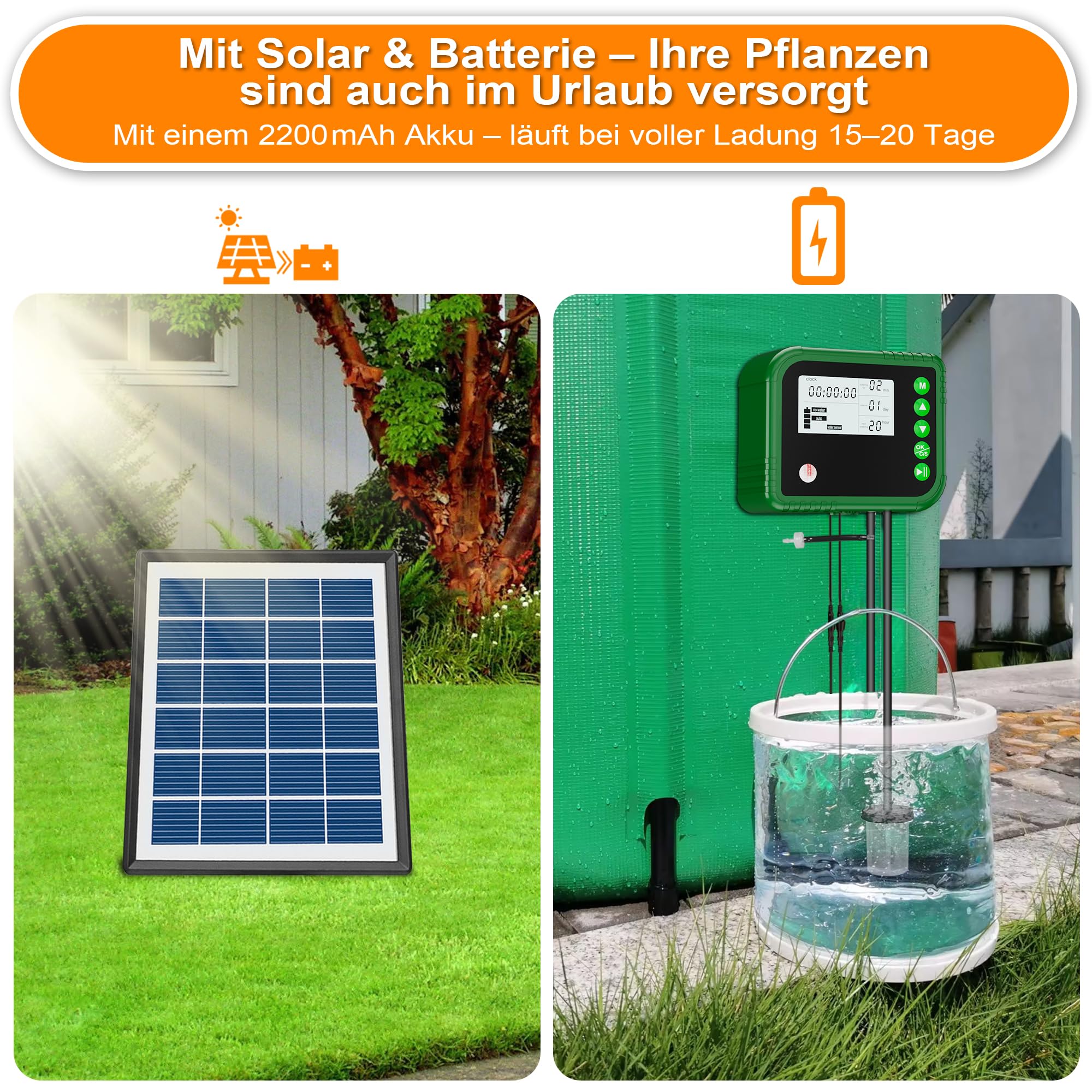 AMATHINGS Sistema di irrigazione solare BSV-IC018 completo sistema di irrigazione a goccia, sistema di irrigazione automatico da giardino, metro da 15 m, tubo per giardino, balcone, piante in vaso