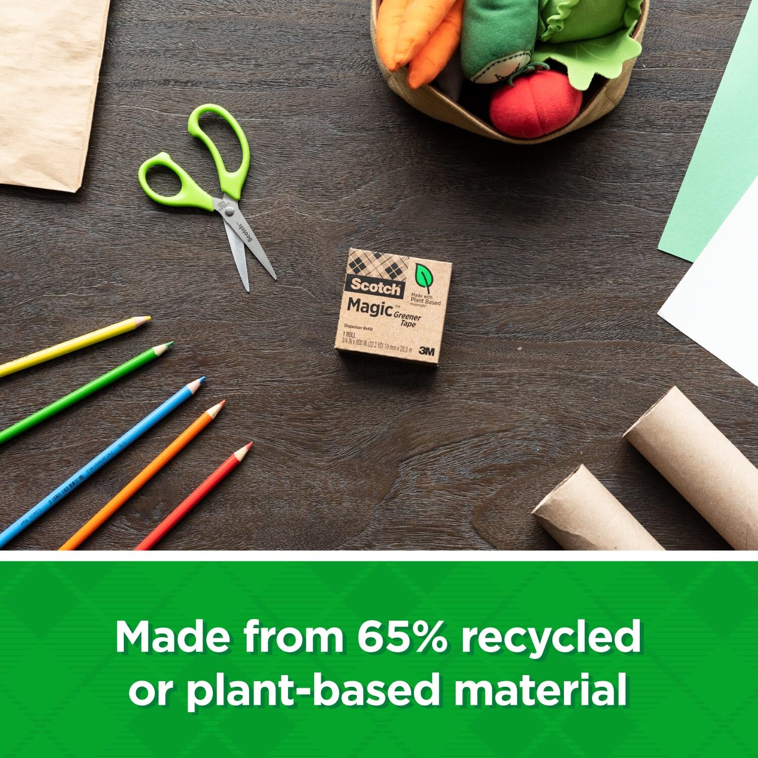 Scotch Magic Greener Tape, Invisible Tape for Fixing Paper, Office Supplies and Back to School Supplies, 0.75 in .x 900 in., 24 Rolls