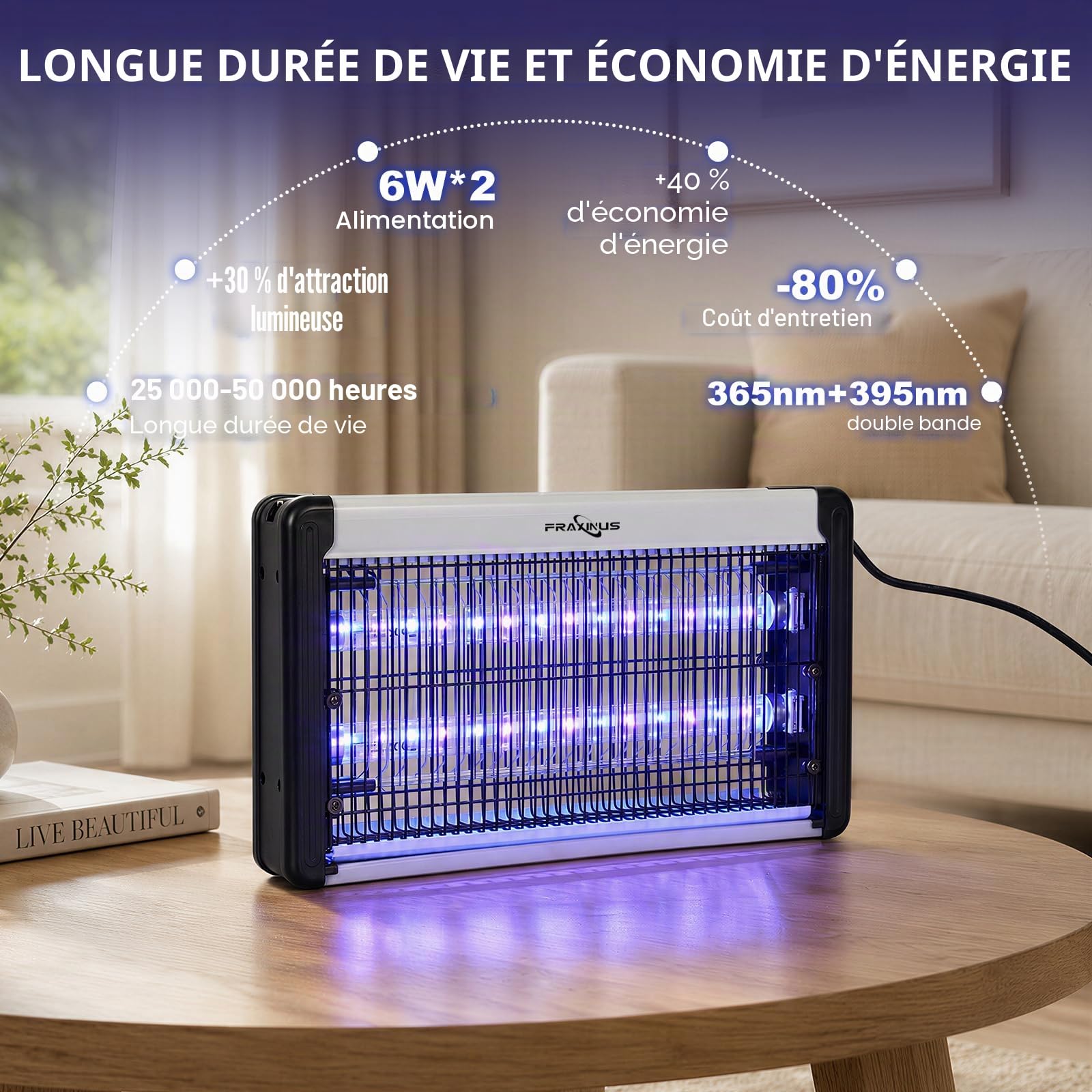FRAXINUS Lampe Anti Moustiques, Tue Mouche Eléctrique, Destructeur D' Insectes, Anti Moustique Intérieur, UV LED Piège Insectes Volants: Mouches, Moucherons, Moustiques, Guêpes. (1,5 M Câble)
