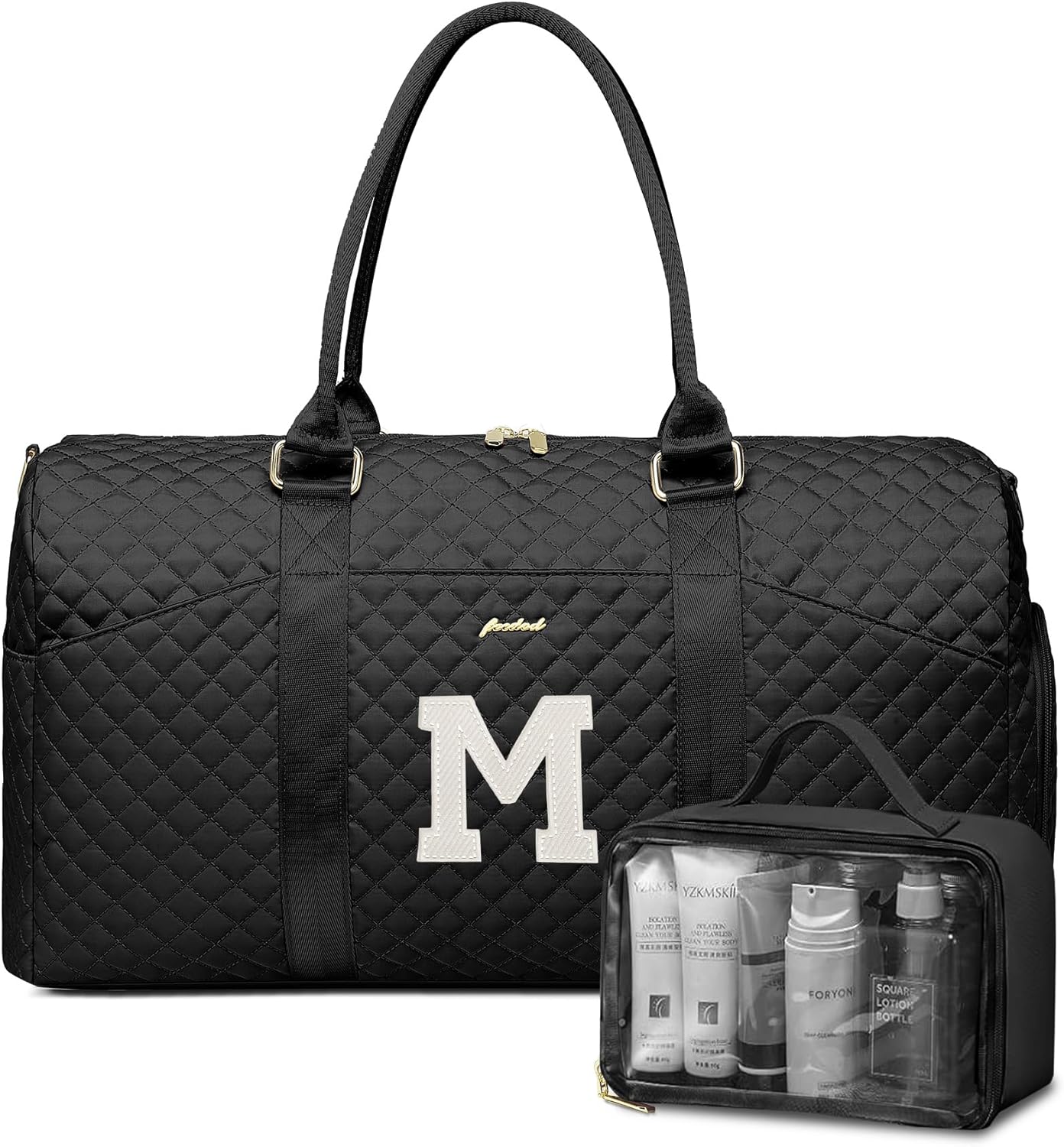 Women Weekender Travel Duffle Bag: Initial Duffel Overnight Bags with Shoe Compartment Large Carry on Tote with Toiletry Bag Weekend Traveling Yoga Gym Hospital Bag for Women with Wet Pocket Letter M