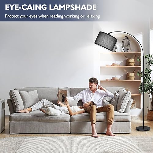 Miniatura 6 de Lámparas de pie de arco para sala de estar, moderna lámpara de pie con control remoto y regulación continua sin escalones, lámpara alta negra con