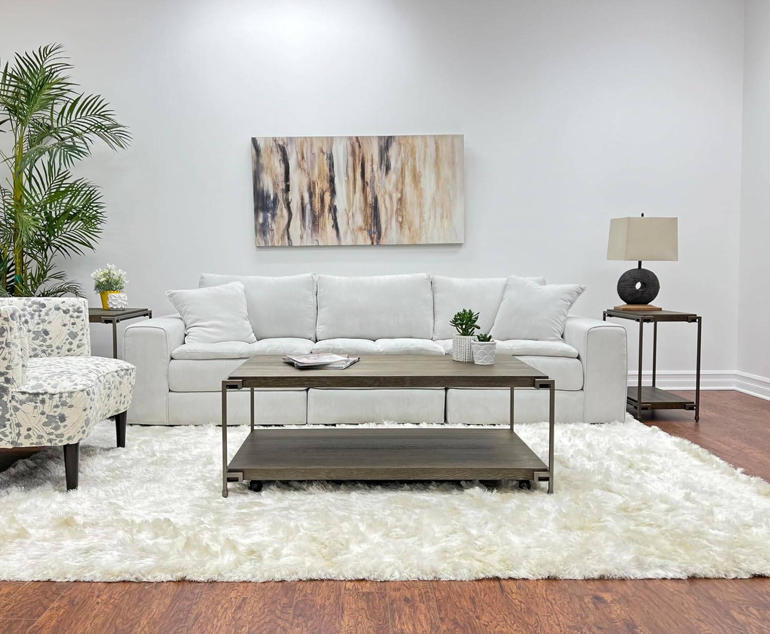 GOWE Corbeta 3-Piece Metal Frame Wood Living Room Coffee Table and 2 Chairside Tables Set, Aged Graphite