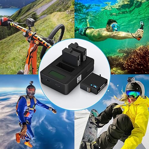 Miniatura 6 de FOOAO Caja de lector abatible con 2 baterías y cargador rápido para GoPro Hero 8 Hero 7 Hero 6, cargador rápido USB y USB-C con lector de tarjetas