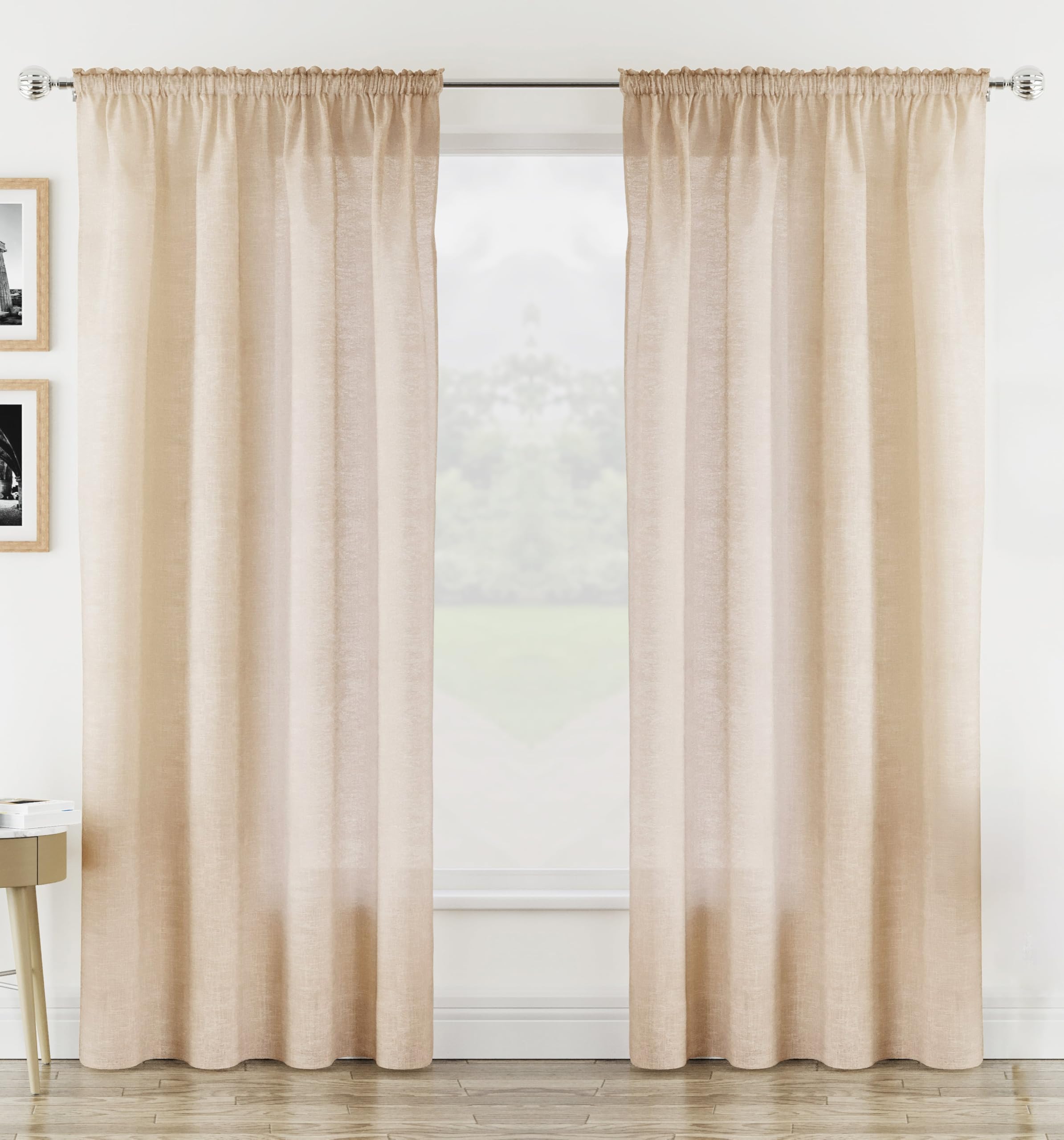 Tyrone Textiles Rhodes Voile Panels - Linen-Look - Natural - 140 cm x 122 cm