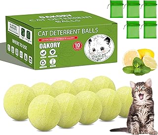 【10 Pack + 5 Mesh Bags】 Cat Repellent Balls - All-Natural Peppermint & Lemongrass Scent Deterrent for Indoor & Outdoor Use, Stop Cats from Scratching Furniture, Yard, Garden, Plants, Cars-03