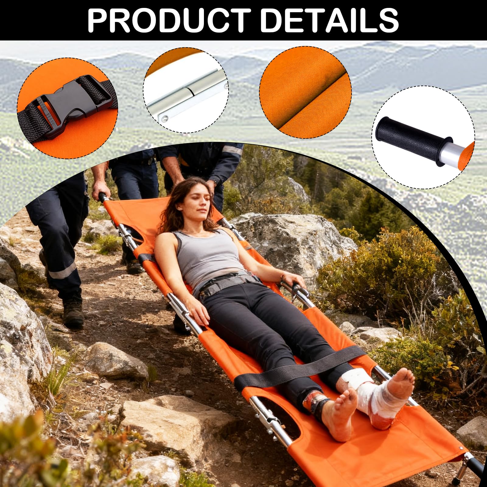 Krankentrage, Klappbare Rettungstuch Professionelle Erste Hilfe Trage Stabile Aluminium Mobile Patiententrage mit Aufbewahrungstasch für Bergrettung und Ferntransport 210x54cm