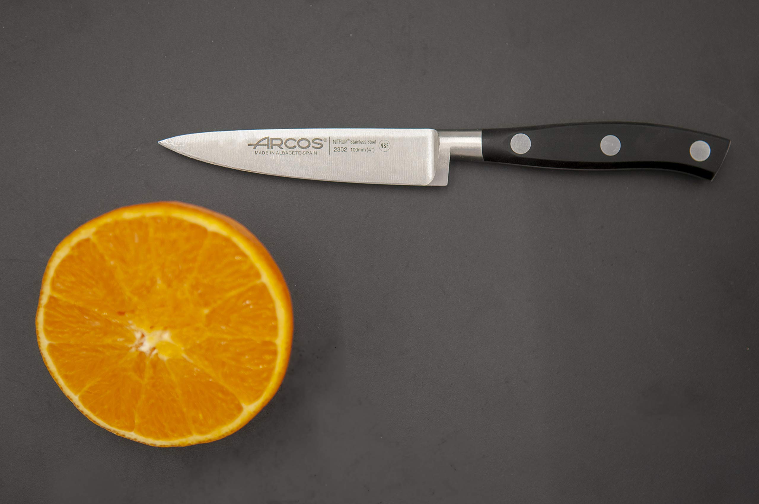 ARCOS Zestaw noży kuchennych Forged 6 elementów Nitrum Stainless Steel. 4055 gr. Wielofunkcyjny nóż kuchenny do krojenia mięsa i warzyw. Ergonomiczna rękojeść z POM. Seria Riviera. Kolor czarny.