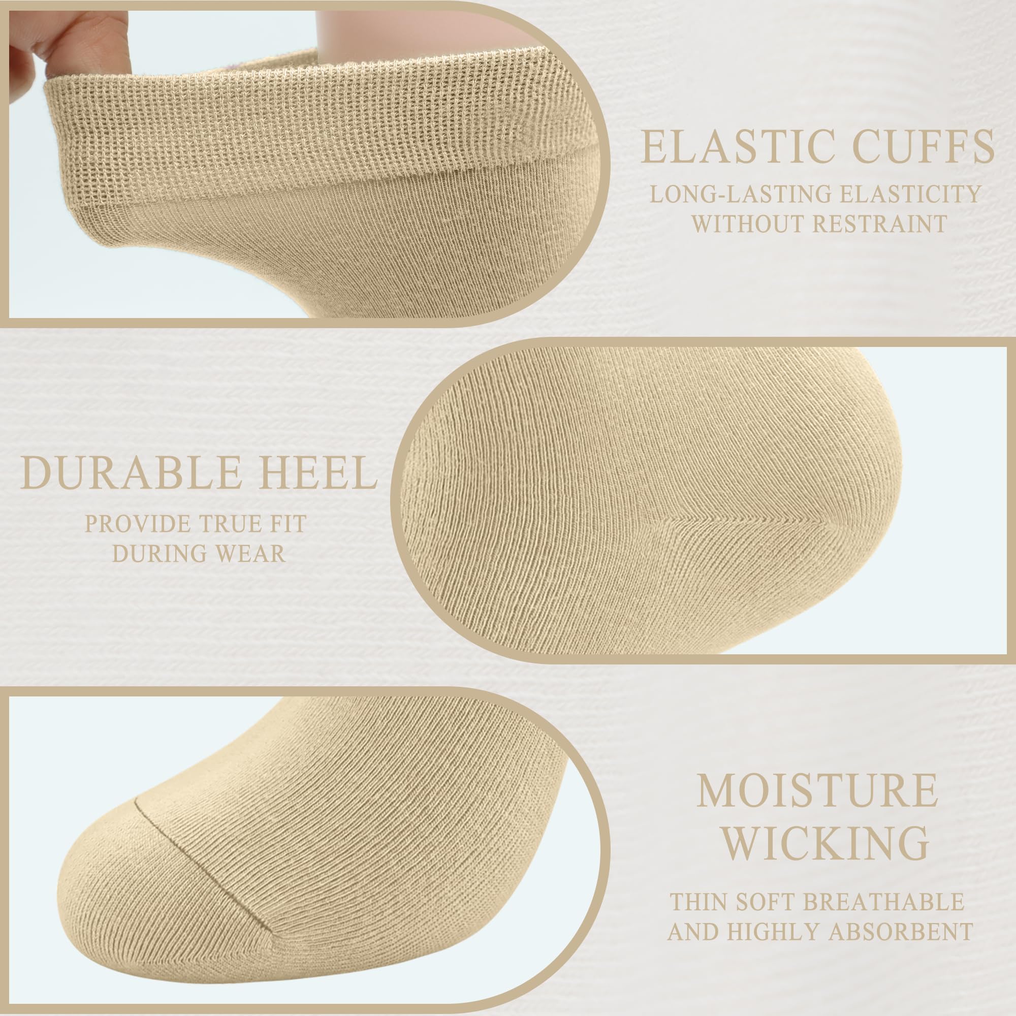 Calcetines finos de fibra de bambú para mujer, con efecto de tobillo, sedoso, suave, transpirable, clásico, antiolor, 6 unidades, Beige, M