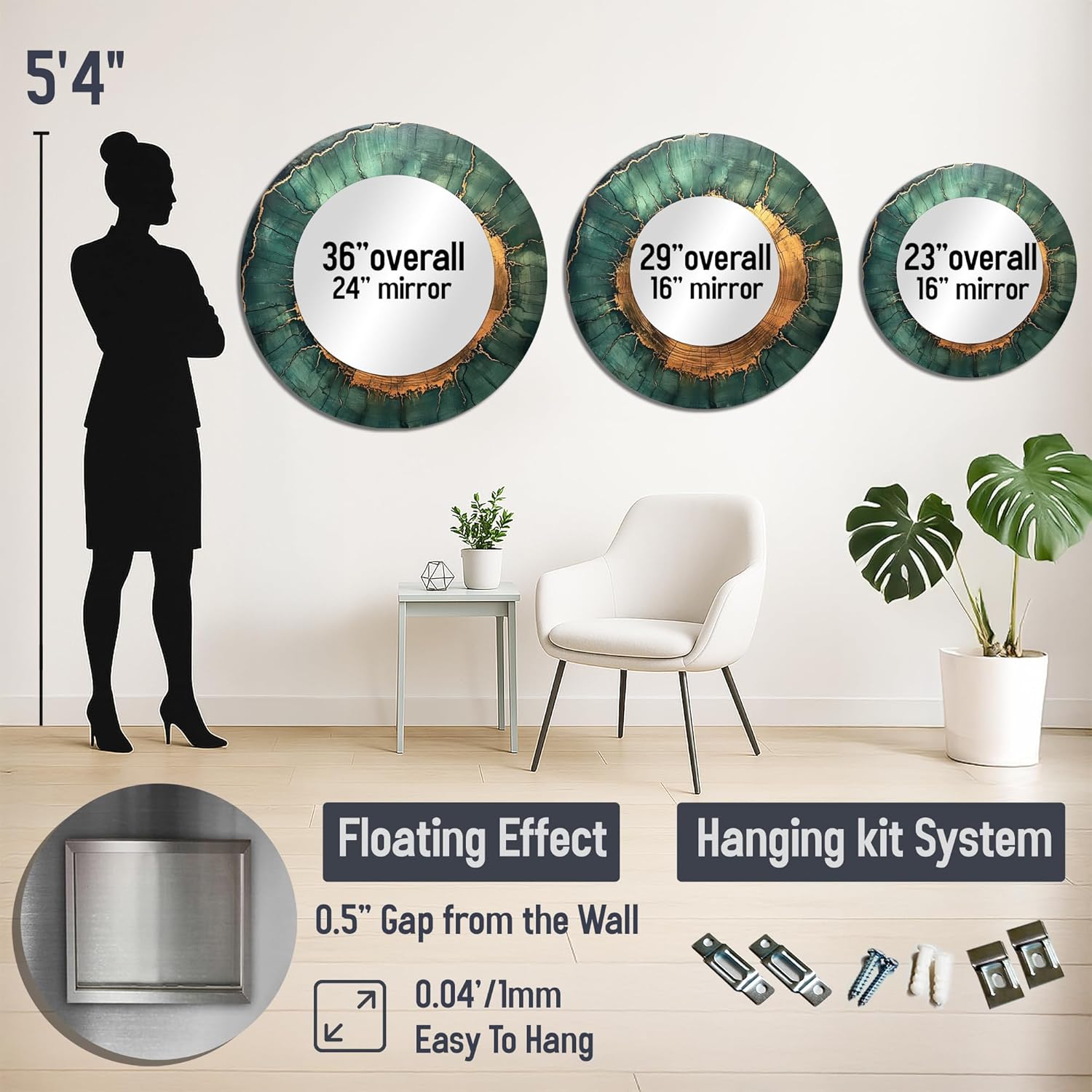 The Woods Within Forest Emerald Ripples IV - Traditional Round Decorative Metal Mirror - Forest Decorative Circular Mirror for Bedroom, Print on Metal, 36" W x 36" H