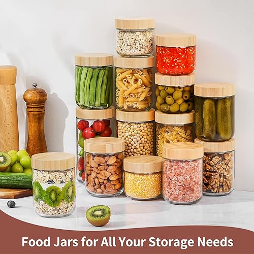 Miniatura 6 de DRKIO Recipientes de avena de 24 onzas con tapas de bambú, paquete de 4 tarros de almacenamiento de vidrio con tapas herméticas, tarros de comida de
