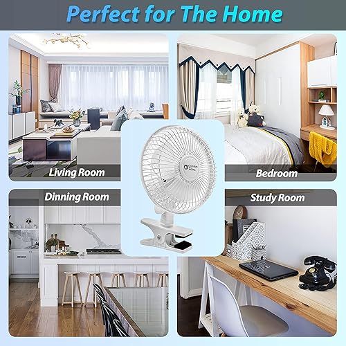 Vista 7 de Comfort Zone Ventilador portátil de clip con inclinación totalmente ajustable, eléctrico, de 6 pulgadas, silencioso, para interiores, 2 velocidades