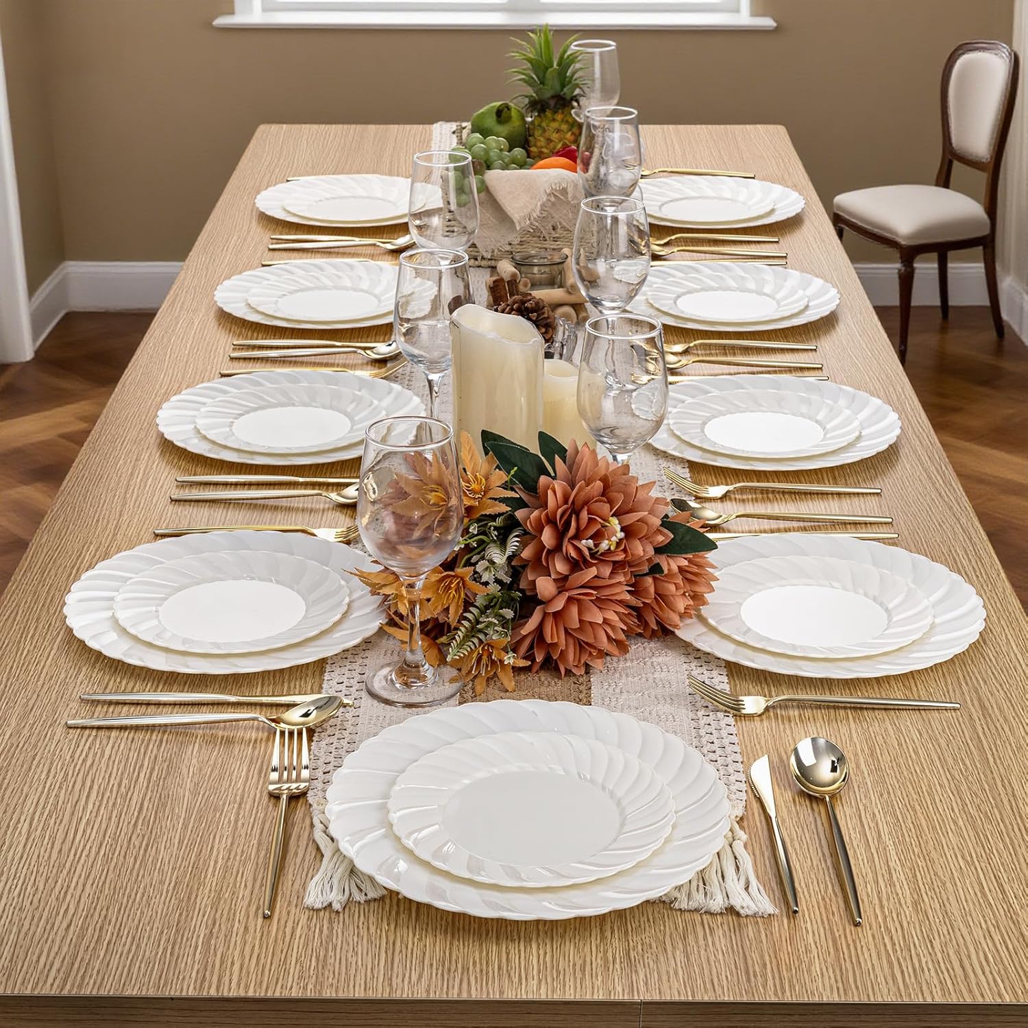 U-QE 60 Pcs Ivory Plastic Plates for Party – Scalloped Plastic Plates Heavy Duty & Elegant – Include 30 10.25" Dinner & 30 7.25" Dessert Plates - Perfect for Party & Wedding - Image 7