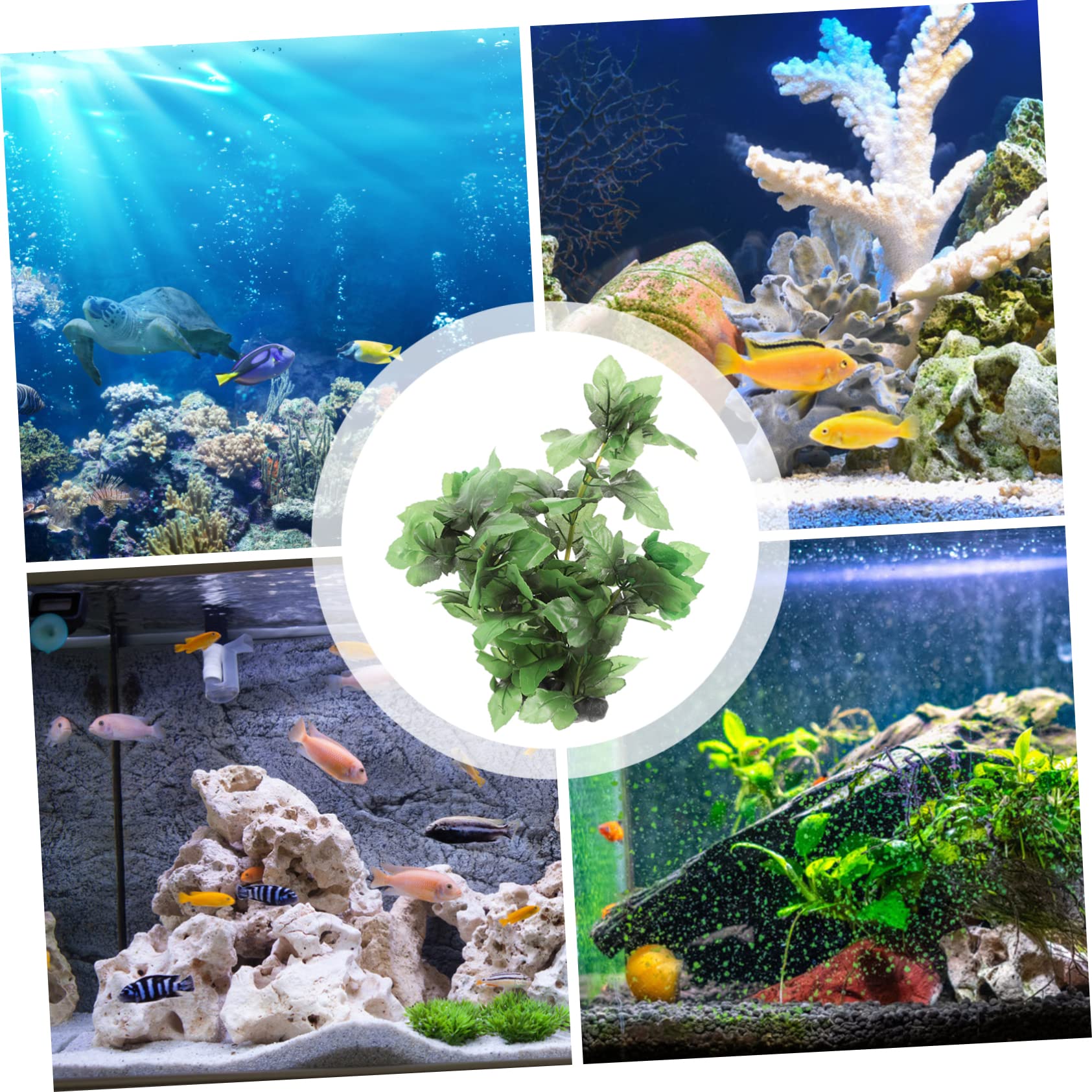 YARNOW 4 Piezas Pecera Plantas Acuaticas Planta De Acuario De Escritorio Peces De Acuario Estanque Auto Plantas Acuáticas Planta De Pecera Macetas De Tanques Bol Green El Plastico