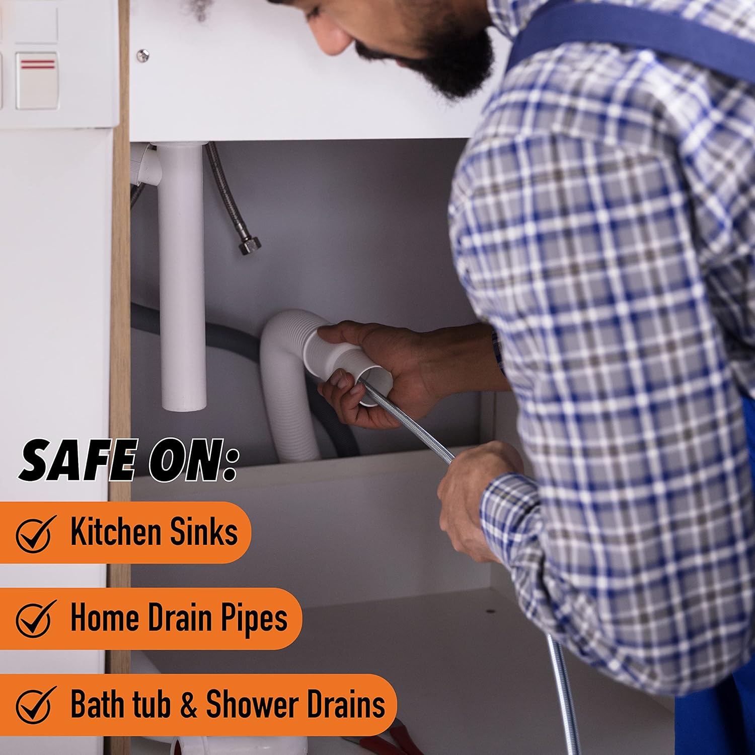 DrainX 50-FT Steel Power Pro Drum Auger Plumbing Snake with Drill Attachment | Use Manually or Powered | Heavy Duty Cable with Work Gloves and Storage Bag Included - - 