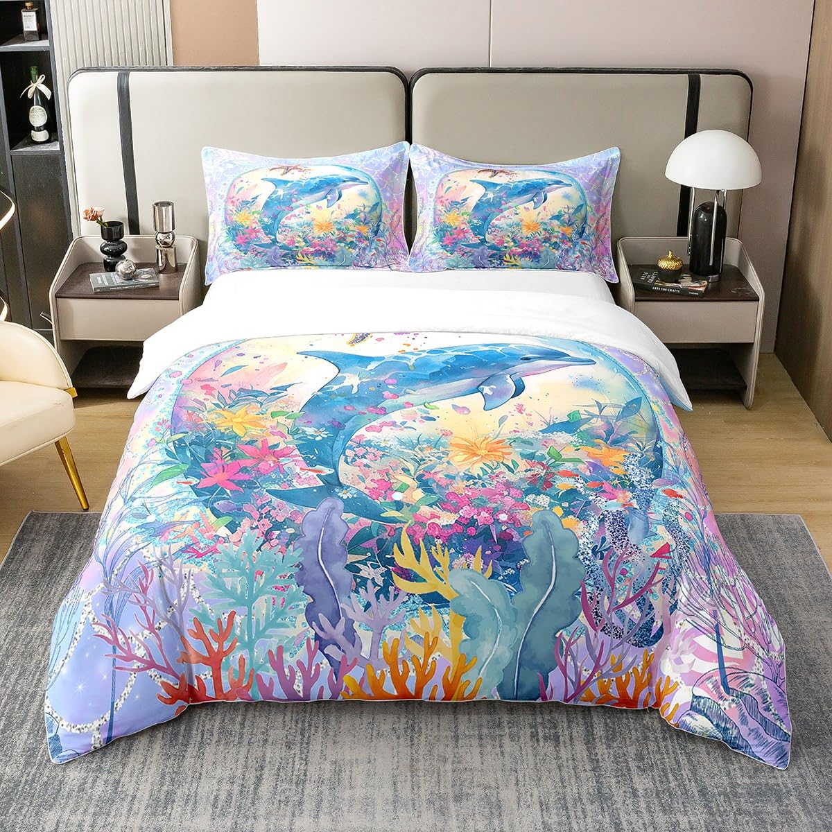 Housse de couette 100% coton dauphin Homemissing au tissage premium pour lit simple