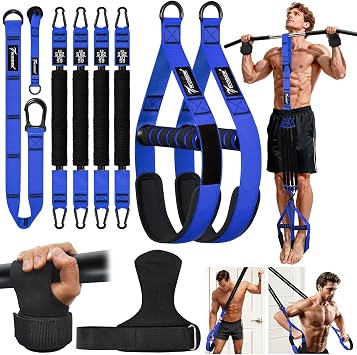 Upgraded Pull Up Assistance Bands, Heavy Duty Resistance Bands with Handles, Exercise Band with Door Anchor, Adjustable Workout Band Set for Pull Up Bar, Full Body Strength&Muscle Training, Home Gym