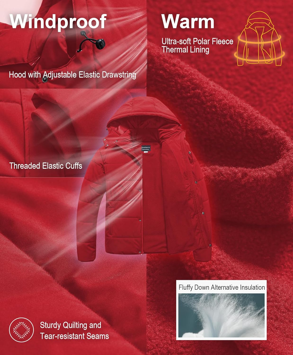 CREATMO US Men's Big and Tall Winter Puffer Jacket Waterproof Bubble Coat Puffy Ski Parka With Hood - Image 4