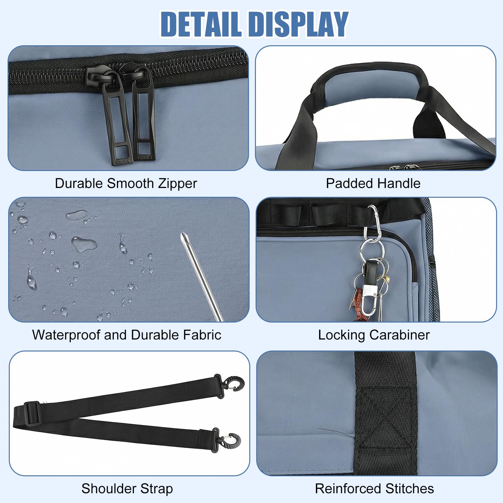 Bolsa de deporte de viaje para hombre y mujer, grande, 65 L, con compartimento para zapatos y compartimento húmedo, gran capacidad, bolsa de viaje, bolsa de natación, bolsa de dormir (azul) - 5