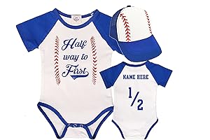 Baby Half Birthday Bodysuit ,1/2 Way to First Baseball Bodysuit, Baby Half Birthday Outfit