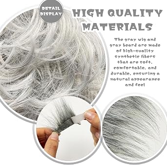 5 Pcs Old Man Costume Set, Grey Wig with Beard Glasses Hair Net for Wigs, Mens Wig Scientist Professor Grandpa Costume for Cosplay Party Halloween Carnival