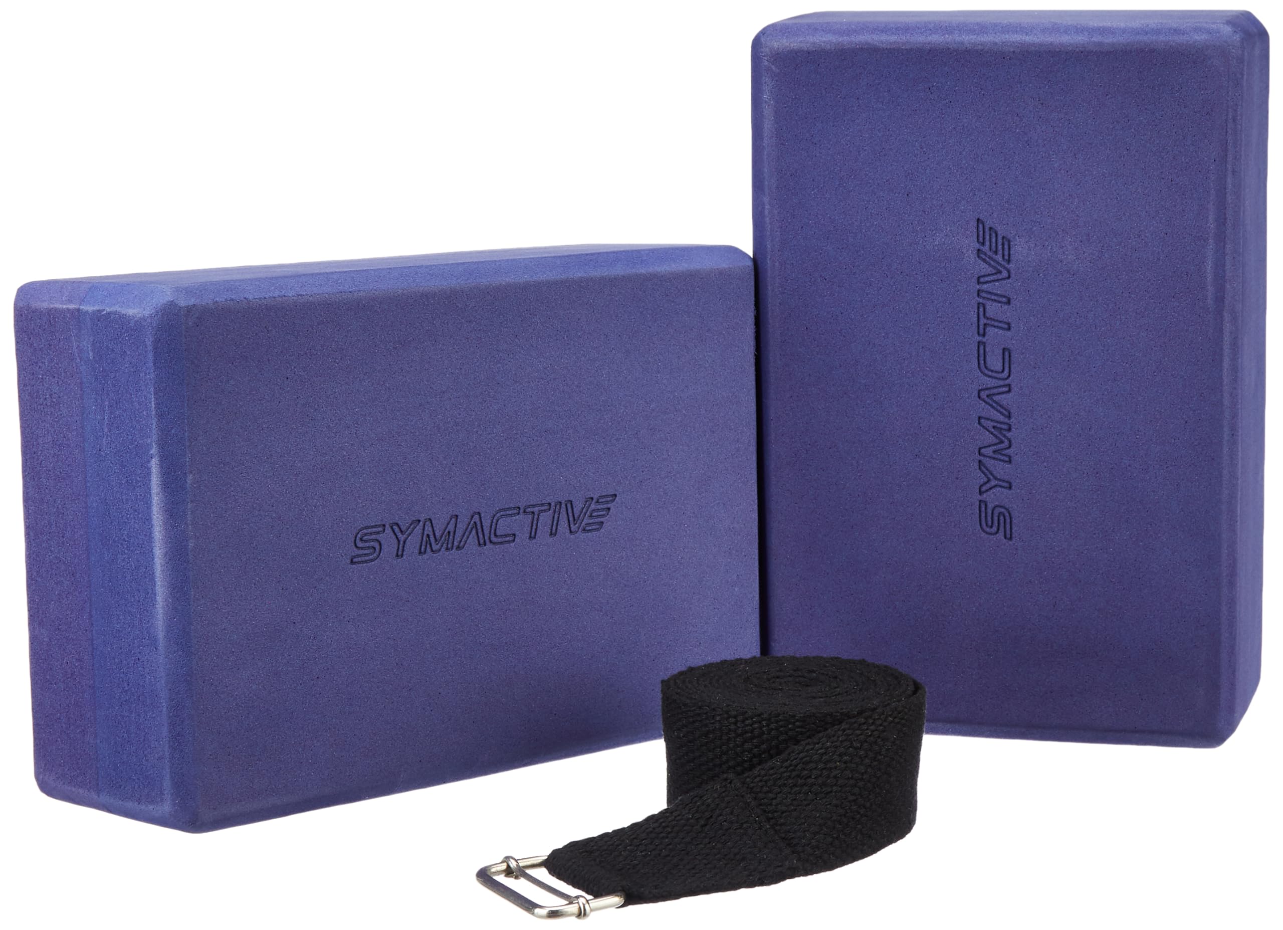 Amazon Brand - Symactive High Density Premium EVA Foam Yoga Blocks with Yoga Belt/Strap for Strength and Flexibility, Regular Size (3 x 6 x 9 inches, 8 feet belt, Set of 2, Multicolor)